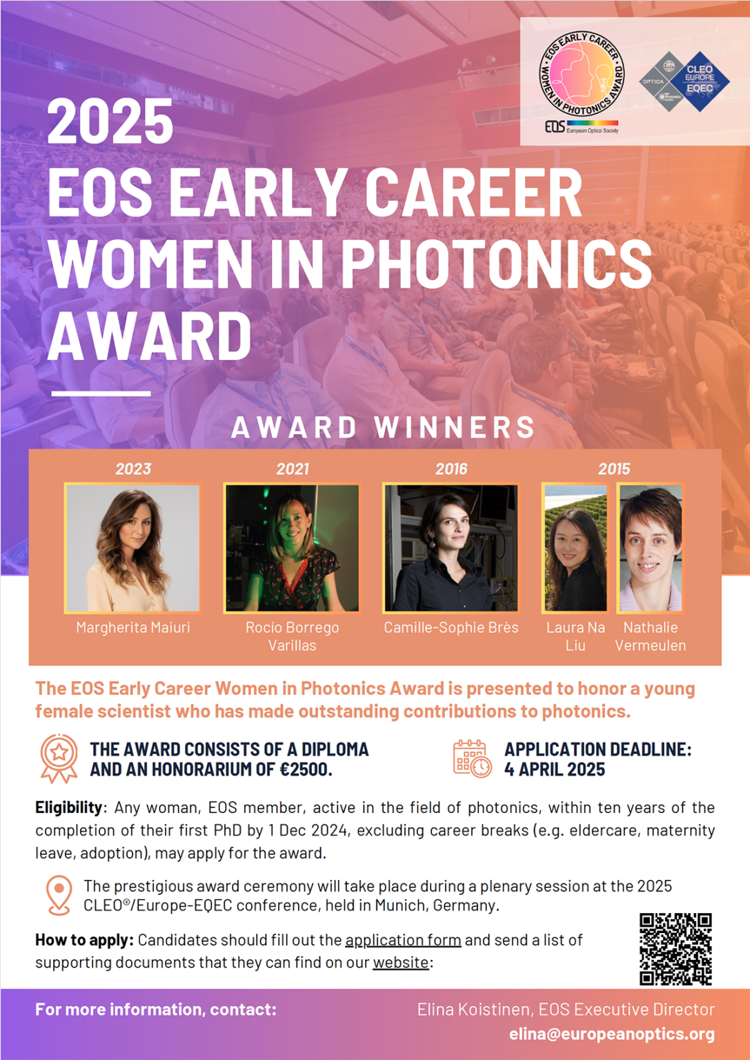 The call for the EOS Early Career Women in Photonics Award now open